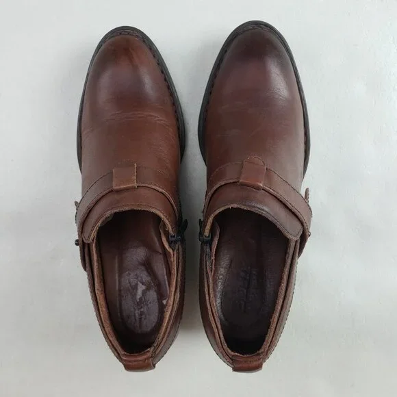 Born Timmons Leather Ankle Boot Womens 7.5 Brown Side Zip Heeled Comfort Bootie - Picture 8 of 11